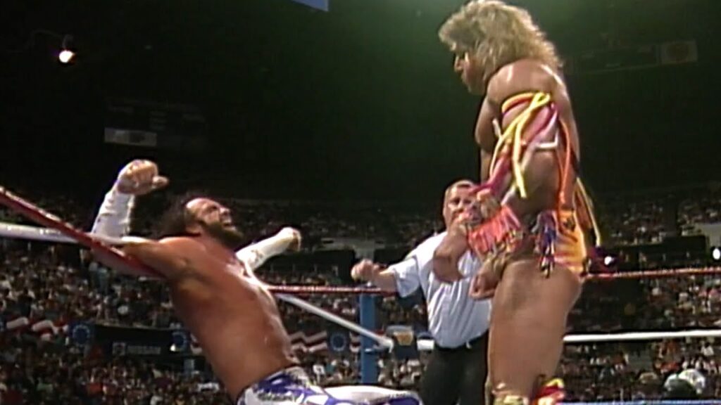 Top 10 Matches That Defined WWE's Golden Era 6 The Ultimate Warrior vs. Randy Savage - WrestleMania VII (1991)